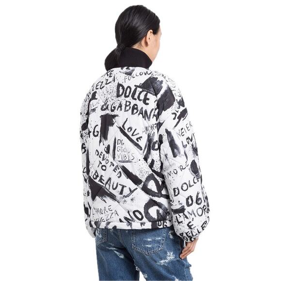 NWT Dolce & Gabbana Black White Graffiti Logo Print Bomber Jacket IT 38 US XS - Picture 3 of 13